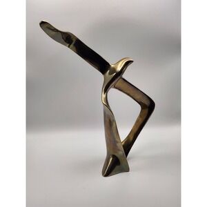 Vintage Brass Mid Century Stylized Seagull in Flight Bird Sculpture Art 10 x 9.5